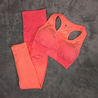 Sport Outfit For Women Gym Yoga Set Fitness Clothing Ombre Seamless Sport Leggings+Sports Bra 2 Piece Running Sport Wear
