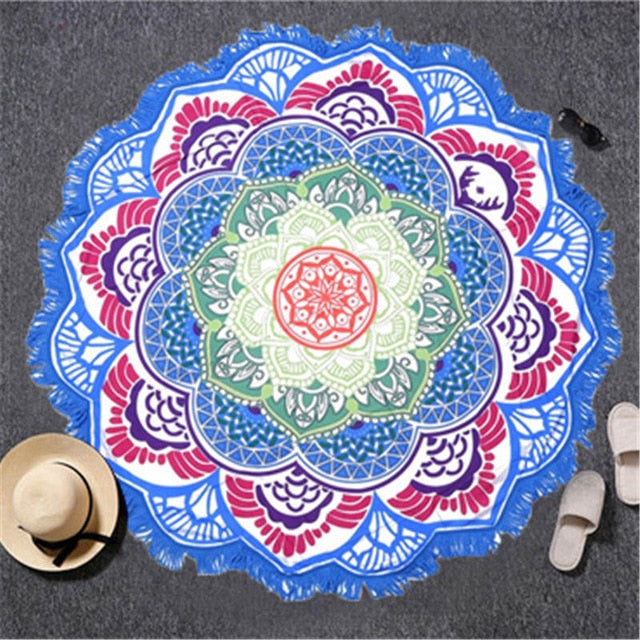 BeddingOutlet Chakra Beach Towel Tassel Toalla Mandala Tapestry Sunblock Round Cover-Up Bath Towel Lotus Bohemian Yoga Mat 150cm