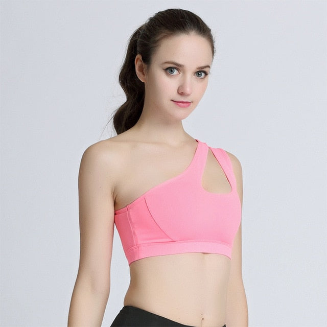 One Shoulder Top Solid Sports Bra Sexy Women Fitness Yoga Bras Gym Padded Sport Top Athletic Underwear Workout Running Clothing