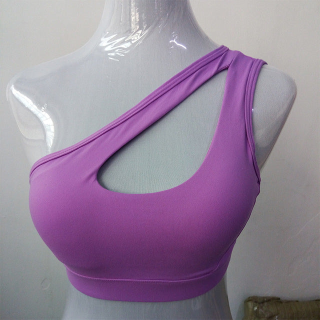 One Shoulder Top Solid Sports Bra Sexy Women Fitness Yoga Bras Gym Padded Sport Top Athletic Underwear Workout Running Clothing