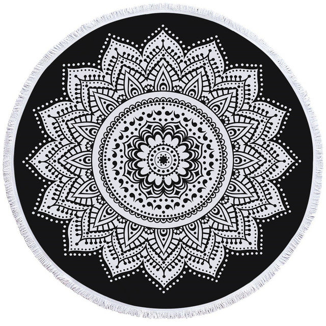 BeddingOutlet Chakra Beach Towel Tassel Toalla Mandala Tapestry Sunblock Round Cover-Up Bath Towel Lotus Bohemian Yoga Mat 150cm