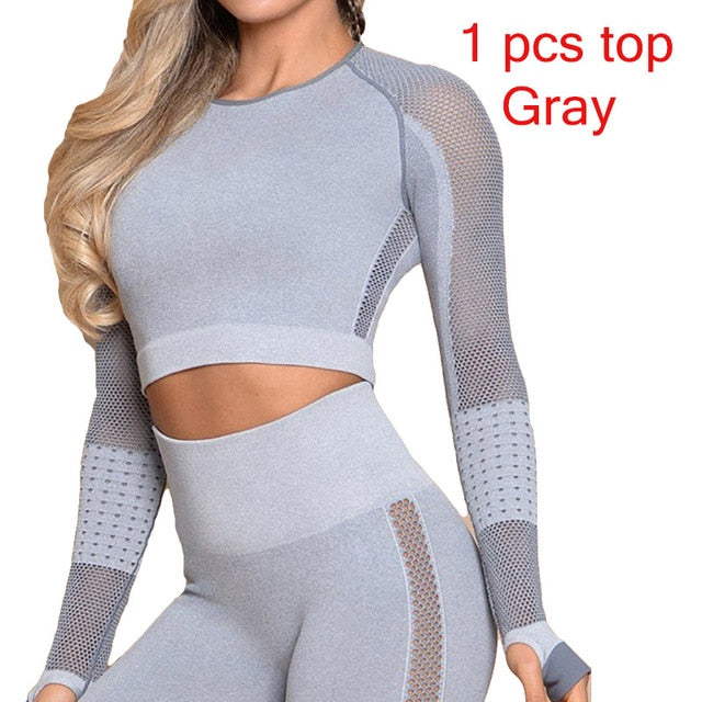 Women Yoga Crop Top Seamless Leggings Yoga Set Workout Yoga Pants Gym Set High Waist Legging Pants Sport Clothing Fitness Shirt