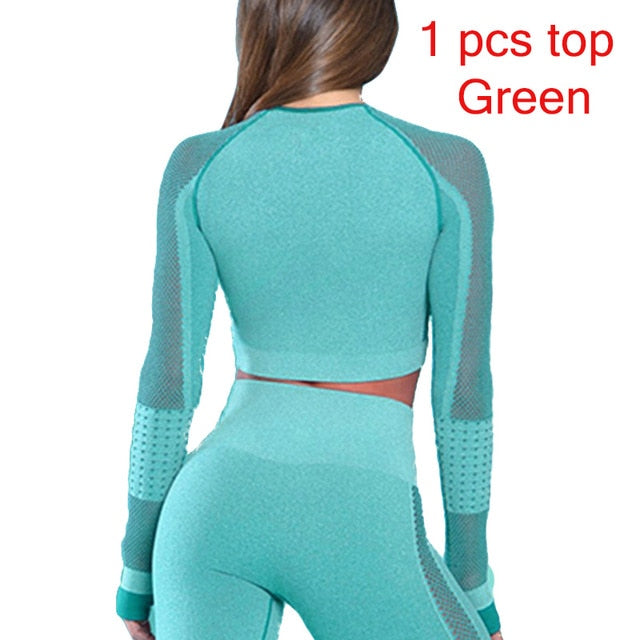 Women Yoga Crop Top Seamless Leggings Yoga Set Workout Yoga Pants Gym Set High Waist Legging Pants Sport Clothing Fitness Shirt