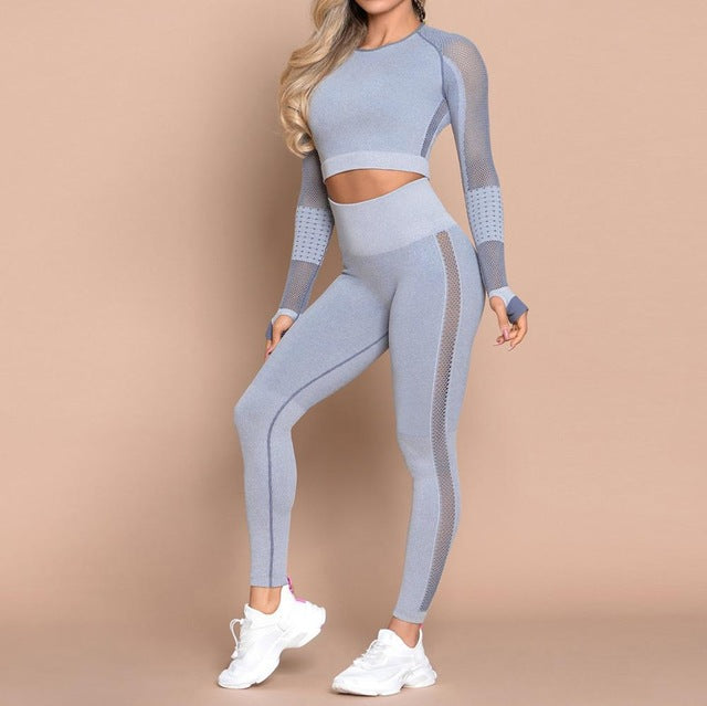 Women Yoga Crop Top Seamless Leggings Yoga Set Workout Yoga Pants Gym Set High Waist Legging Pants Sport Clothing Fitness Shirt