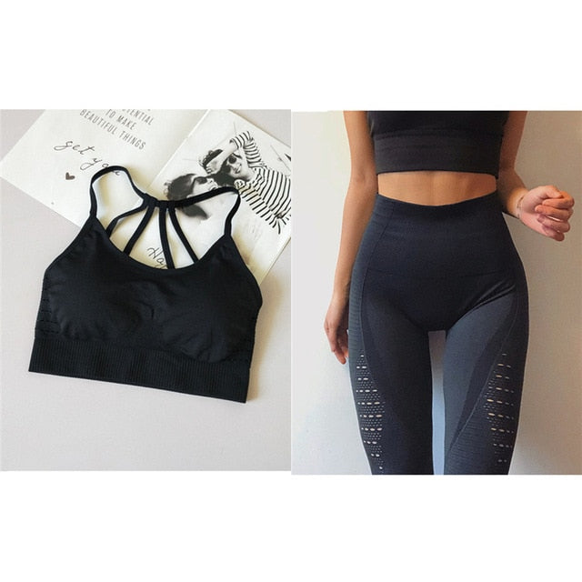 Oyoo Seamless Yoga Sets Olive Fitness Clothing High Waist Gym Leggings Women Red Padded Sports Bra Top 2 Pcs Sport Suits